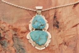 Genuine Blue Kingman Turquoise Sterling Silver Native American Pendant